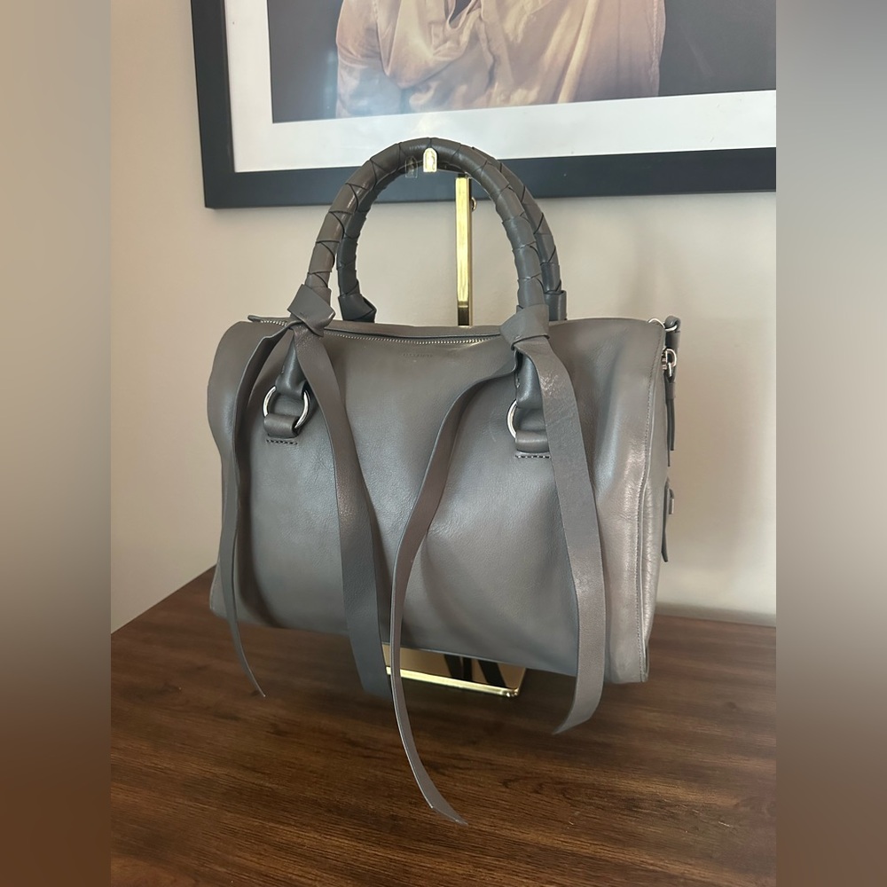 All Saints Gray Leather Satchel